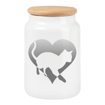 Chat chat dans un cœur - Boîte à biscuits avec couvercle en bois - blanc - Devant