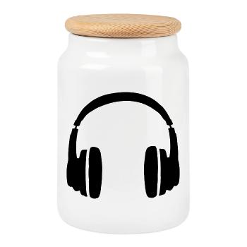 DJ's Headphones - Cookie Jar with Wooden Lid - white - Front
