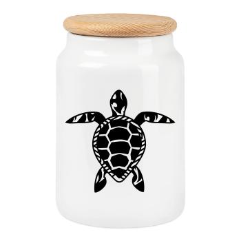 A sea turtle - Cookie Jar with Wooden Lid - white - Front
