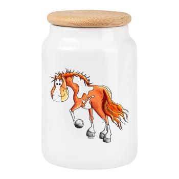 Knuffiger Pinto - Westernpferd - Keksdose mit Holzdeckel - Weiß - Vorne