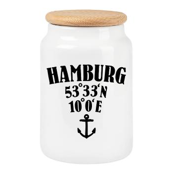 Hamburg Koordinaten - Keksdose mit Holzdeckel - Weiß - Vorne