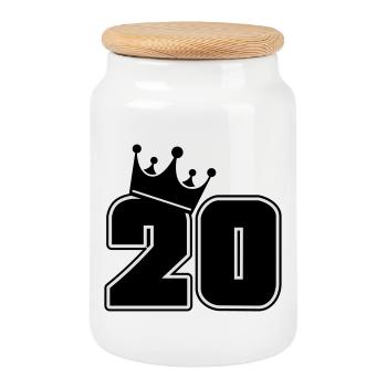 20 - Cookie Jar with Wooden Lid - white - Front