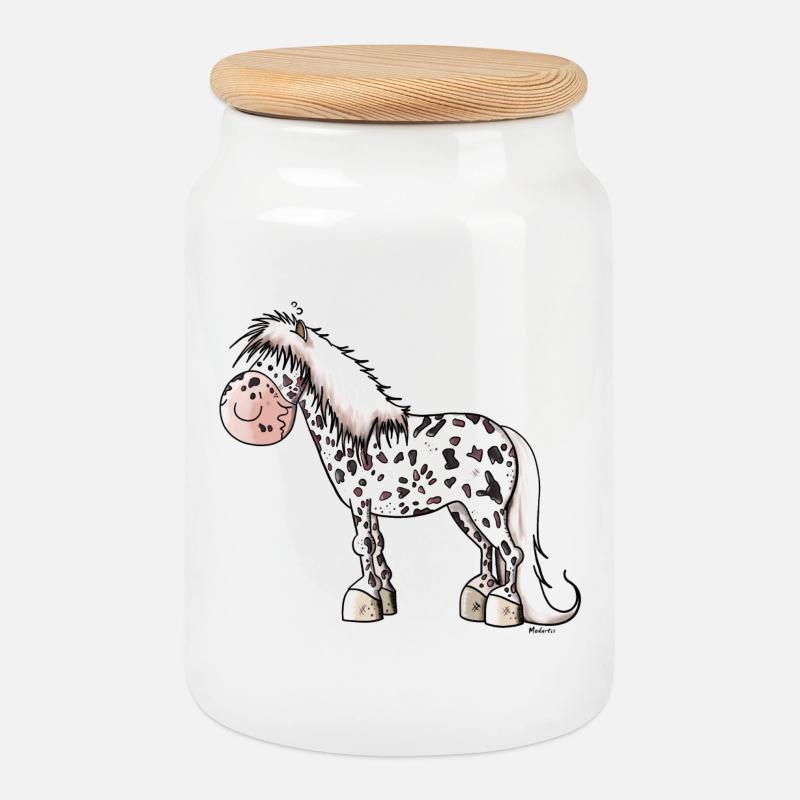 Tigerschecke Pony - Keksdose mit Holzdeckel - Weiß