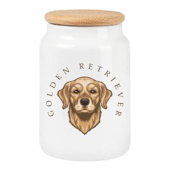 Golden Retriever - Boîte à biscuits avec couvercle en bois - blanc - Devant