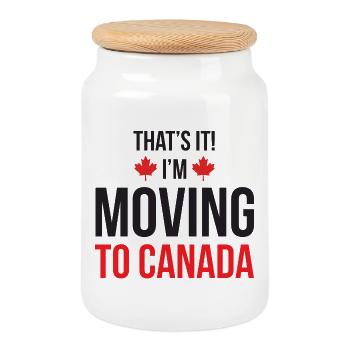 Déménager au Canada - Boîte à biscuits avec couvercle en bois - blanc - Devant