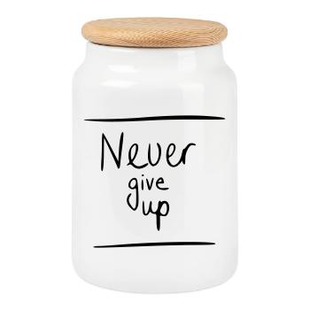 Never give up - Keksdose mit Holzdeckel - Weiß - Vorne