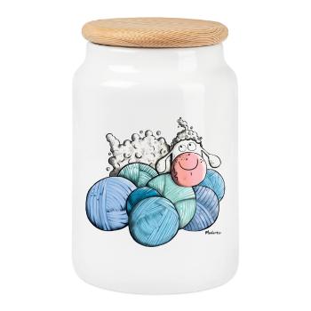 Sheep on whool - Cookie Jar with Wooden Lid - white - Front