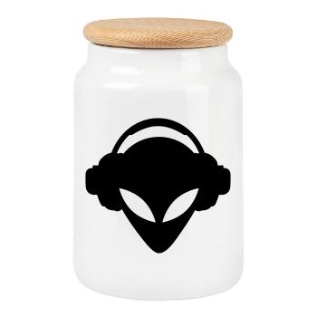 dj - Cookie Jar with Wooden Lid - white - Front