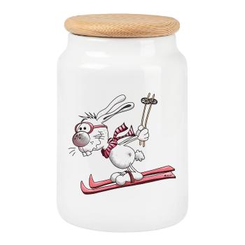 Ski Lapin - Boîte à biscuits avec couvercle en bois - blanc - Devant