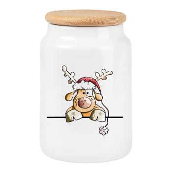 Rufus The Reindeer - Cookie Jar with Wooden Lid - white - Front