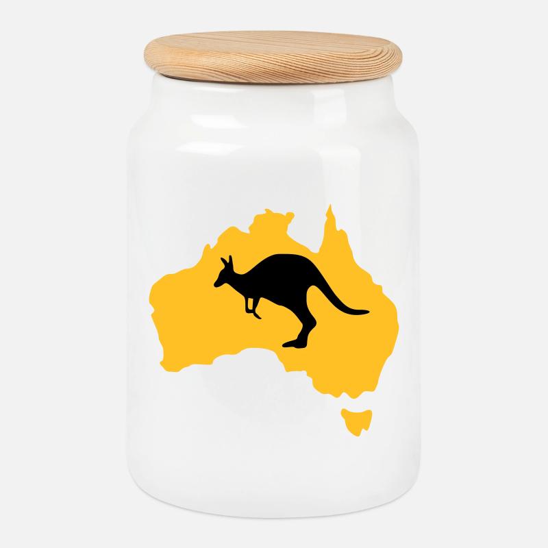 australia - Cookie Jar with Wooden Lid - white