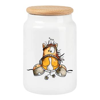 Nosey Horse - Cookie Jar with Wooden Lid - white - Front