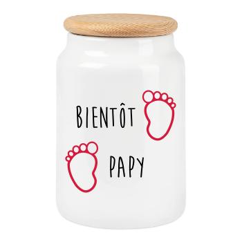 Bientôt Papy / Grand Pere / Naissance / Bébé - Boîte à biscuits avec couvercle en bois - blanc - Devant
