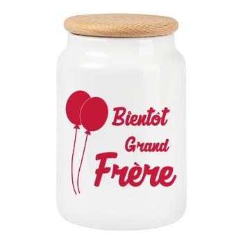 Bientôt Grand Frère - Bébé - Naissance - Frere - Boîte à biscuits avec couvercle en bois - blanc - Devant