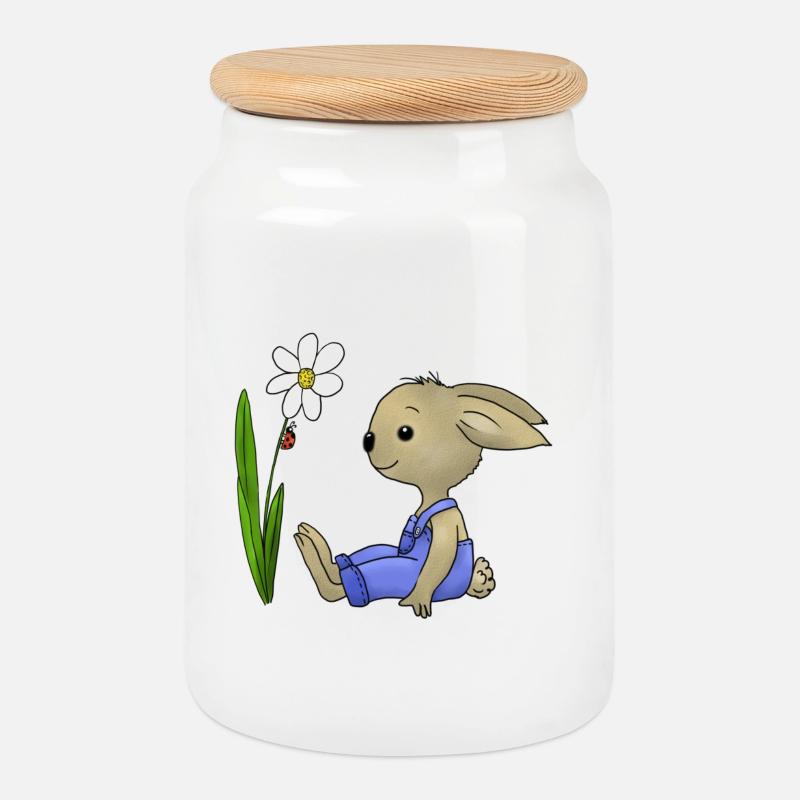 Hase und Marienkaefer - Keksdose mit Holzdeckel - Weiß
