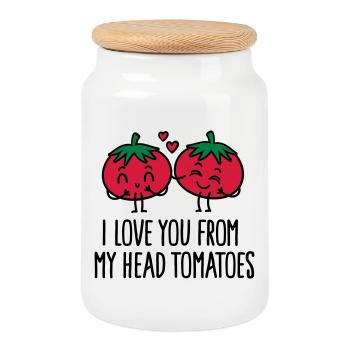 I love you from my head tomatoes - Cookie Jar with Wooden Lid - white - Front