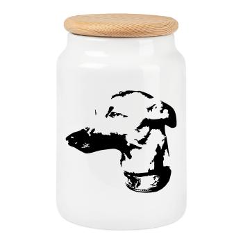 Whippet head - Cookie Jar with Wooden Lid - white - Front