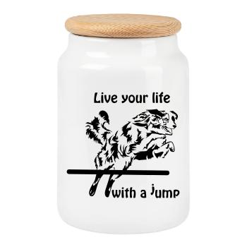 Agility Australian Shepherd Aussie - Cookie Jar with Wooden Lid - white - Front
