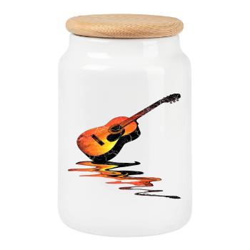 Guitar - Cookie Jar with Wooden Lid - white - Front