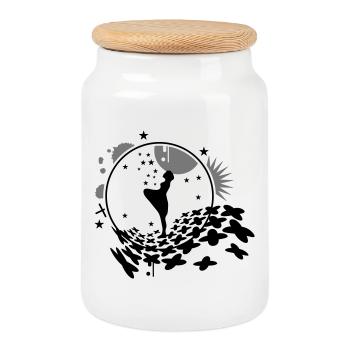 The Sterntal girls with stars - Cookie Jar with Wooden Lid - white - Front