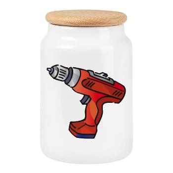Drilling Machine | drill - Cookie Jar with Wooden Lid - white - Front