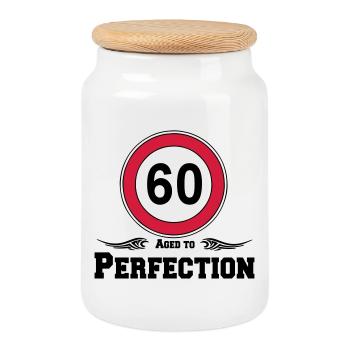 60th Birthday , 60 Years Aged to Perfection (25) - Cookie Jar with Wooden Lid - white - Front