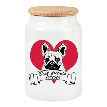 Französische Bulldogge , French Bulldog ,(25) - Keksdose mit Holzdeckel - Weiß - Vorne