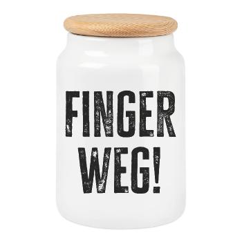 Finger weg - Bitte nicht berühren - Schutz - Keksdose mit Holzdeckel - Weiß - Vorne