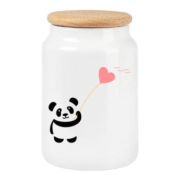 panda coeur mignon ballon ours gros gros kusch - Boîte à biscuits avec couvercle en bois - blanc - Devant