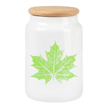 Feuille d’érable - VERT - Naturel / Design forestier - Boîte à biscuits avec couvercle en bois - blanc - Devant