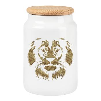 Tête de lion en papier classique - Boîte à biscuits avec couvercle en bois - blanc - Devant