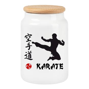Karate black - Cookie Jar with Wooden Lid - white - Front