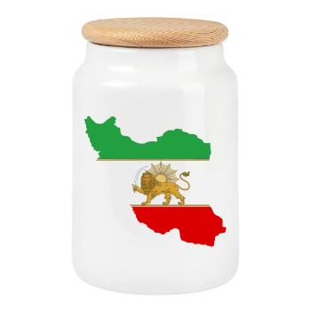 Iran Flag Lion and Sun - شیر خورشید پرچم - Cookie Jar with Wooden Lid - white - Front