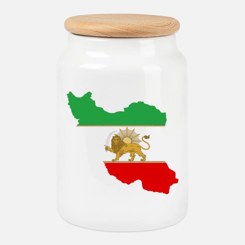 Iranische Flagge Löwe und Sonne - شیر خورشید پرچم - Keksdose mit Holzdeckel - Weiß