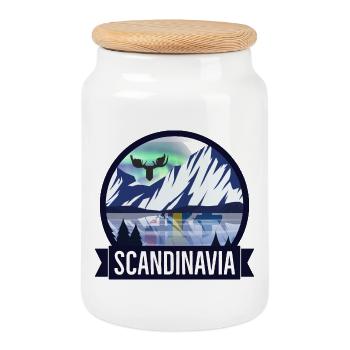 Nordic landscape with northern lights - Cookie Jar with Wooden Lid - white - Front