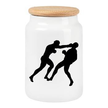 Boxing boxing - Cookie Jar with Wooden Lid - white - Front