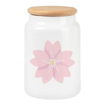 Cherry flower - Cookie Jar with Wooden Lid - white - Front
