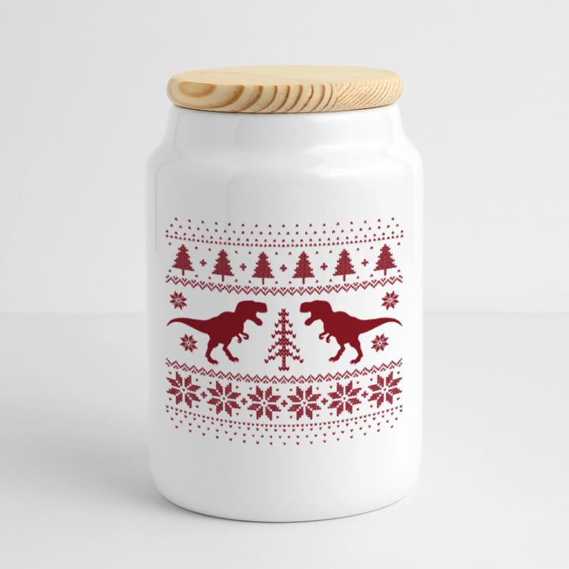 Pull de Noël en forme de dinosaure Boîte à biscuits avec couvercle en bois