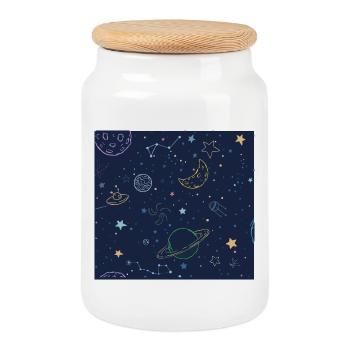 Cosmic jungle with planets and stars - Cookie Jar with Wooden Lid - white - Front