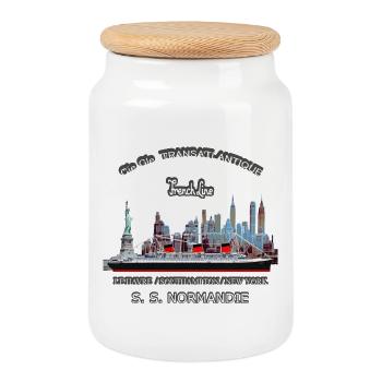 OZEANDAMPFER NORMANDIE NEW YORK LOUIS RUNEMBERG ADAGP - Keksdose mit Holzdeckel - Weiß - Vorne