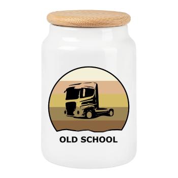 Old school LKW Fahrer - Keksdose mit Holzdeckel - Weiß - Vorne