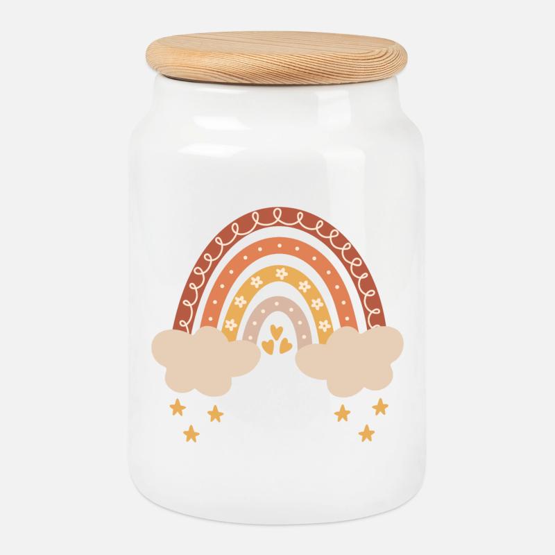 Boho Regenbogen Baby Junge Mädchen Geburt Geschenk - Keksdose mit Holzdeckel - Weiß