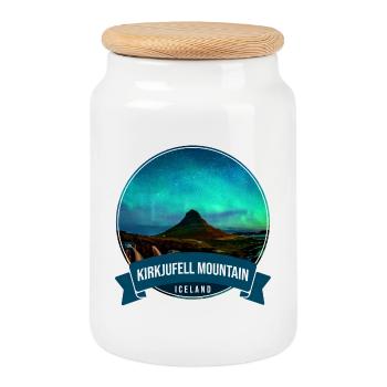 Kirkjufell Aurora Iceland - Cookie Jar with Wooden Lid - white - Front