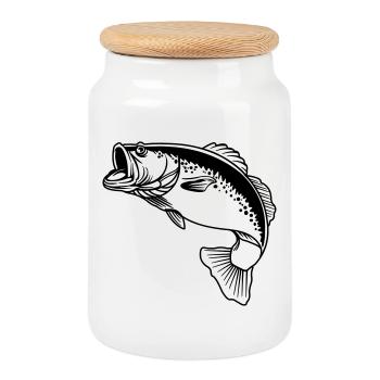 Fish transparent logo for fisherman - Cookie Jar with Wooden Lid - white - Front