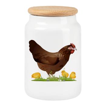 poulet brun avec poussins fraîchement éclos - Boîte à biscuits avec couvercle en bois - blanc - Devant