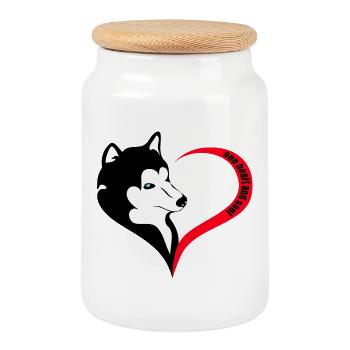 re heart one heart and soul - Cookie Jar with Wooden Lid - white - Front