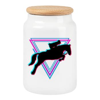 équitation - Boîte à biscuits avec couvercle en bois - blanc - Devant