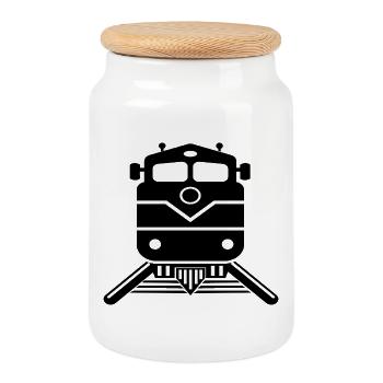 Zug Zugführer Design - Keksdose mit Holzdeckel - Weiß - Vorne
