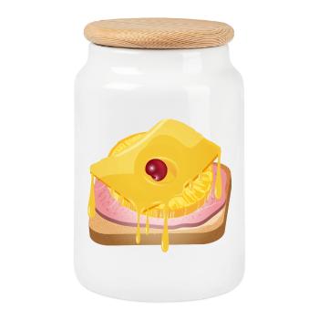 Pineapple,cheese,ham and toast bread -Toast Hawaii - Cookie Jar with Wooden Lid - white - Front