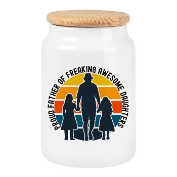 Sunset Family Silhouettes - Cookie Jar with Wooden Lid - white - Front
